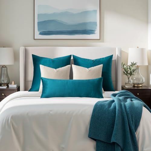 MIULEE 28x28 Inch Pack of 2 Euro Velvet Throw Pillow Covers Teal - Image 3