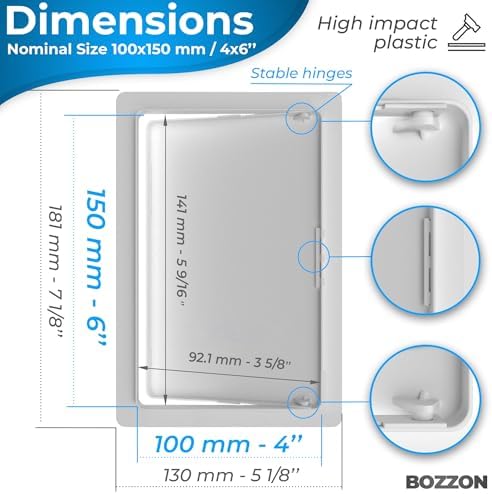 BOZZON Access Panel for Drywall - 4 x 6 in - Wall Hole Cover - Access Door - Plumbing Access Panel for Drywall - Heavy Durable Plastic White - Image 2