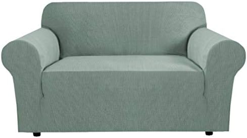 H.VERSAILTEX Stretch Couch Cover Sofa Covers for 2 Cushion Couch Loveseat Slipcover|Sofa Cover for Love seat 1 Piece with Elastic Bottom, Textured Checked Jacquard Fabric (Loveseat 58"-70" Wide, Sage) by HVERSAILTEX