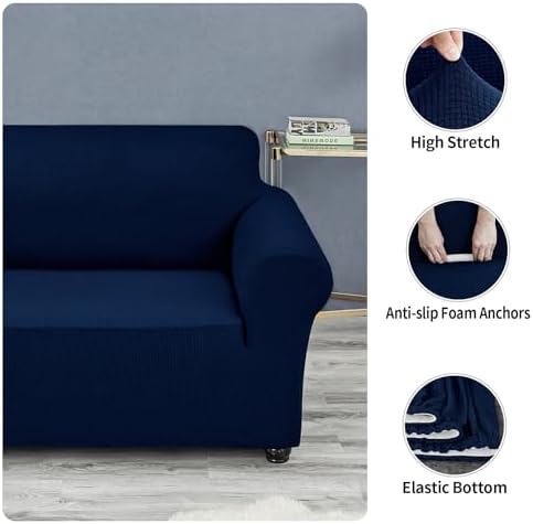 Joccun Stretch Couch Cover Slipcovers, 1-Piece Sofa Covers for 3 Cushion Couch Spandex Jacquard Washable Furniture Protector Cover for Living Room,Kids,Pets(Sofa,Navy) - Image 5