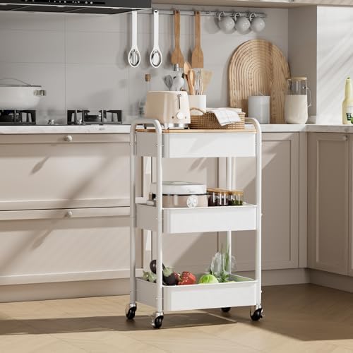 3-Tier Rolling Cart with Table Top, Metal Utility Cart on Wheels - Image 7