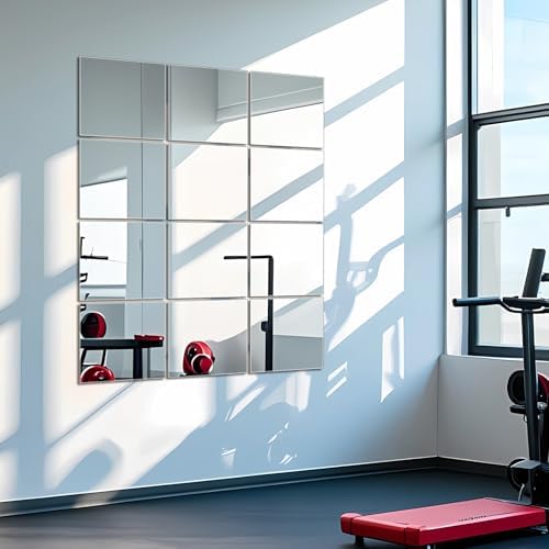 Wall Mirror Tiles Full Length, 16 x 12 Inch x 12Pcs Frameless Home Gym Mirror for Wall Mounted Decorative Full Body - Image 4