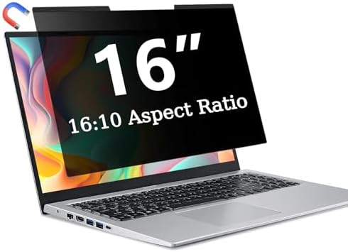 Magnetic Laptop Privacy Screen 16 Inch 16:10, Removable Privacy Filter by ZOEGAA