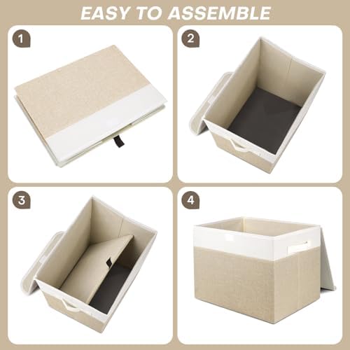 Bagnizer Large 42 Quarts Fabric Storage Bins with Lids [2-Pack] Linen Collapsible Foldable Baskets, Closet Organizer Containers boxes with Handles for Home Office (16.7 x 12 x 12, Beige & White) - Image 5
