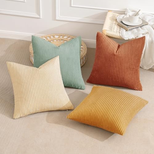 MIULEE Soft Corduroy Decorative Throw Pillow Covers Teal-Rust 16x16 - Image 2