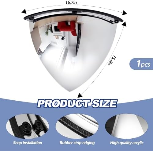 Suzile 1 Pieces 26 Inch Acrylic Quarter Dome Mirror Convex Corner Safety Mirror High Viewing Angle Blindspot for Wall Warehouses Offices Retail Stores Parking Garages - Image 2