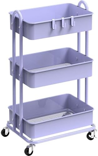 Simple Houseware 3-Tier Heavy Duty Metal Utility Rolling Cart, Purple by SimpleHouseware