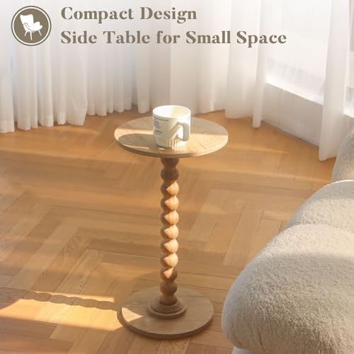 Fultyle Small Side Table, Drink Table for Small Spaces, Modern Martini Table with Solid Wood Leg, Round End Tables Living Room for Bedroom and Office (Rustic Walnut) - Image 4