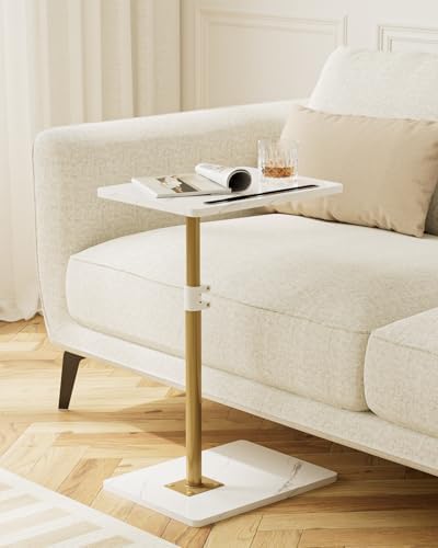 Masupu Sofa Arm Tray Table - 360° Swivel Height Adjustable End Table, Small Snack Side Table for Couch, C Shaped Table for Bed, Chair or TV Tray Table(Marble White and Gold) - Image 6