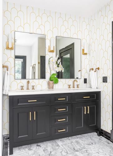 Yasinet Peel and Stick Wallpaper White and Gold Wallpaper Geometric Contact Paper Modern Stripe White Gold Removable Self Adhesive Wall Paper Decorative Wall Bedroom Vinyl Film 17.3''x118'' - Image 5