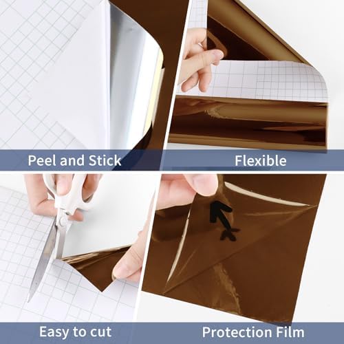 WESTICK Glossy Brown Mirror Stickers Self Adhesive Flexible Mirror Film Peel and Stick Mirrors Contact Paper Tawny Metallic Permanent Vinyl Wrap for Cabinets Appliances Shelf Liner DIY Decor 15.8"X80" - Image 6