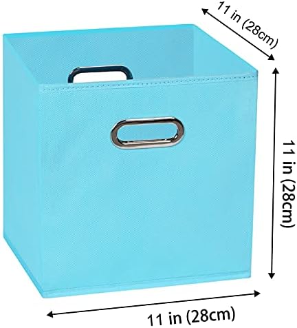 Yunkeeeper storage bins Cubes, Fabric Cube Organizer with Handle, Foldable Cube Bins for Cloth or Accessary Storage, 11x11x11, Set of 3, (Blue) - Image 2