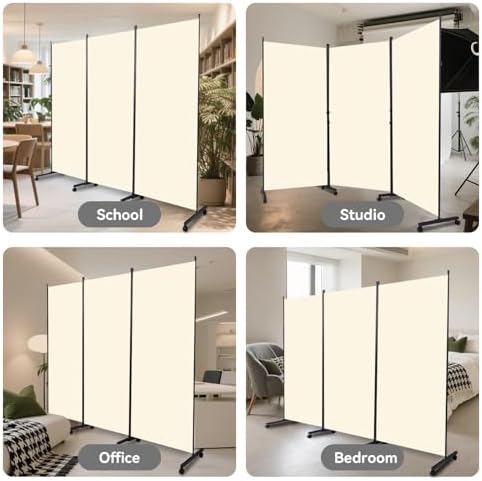 Folding Room Divider W/Wheels,Heavy Duty Base Privacy Screen Separator - Image 7