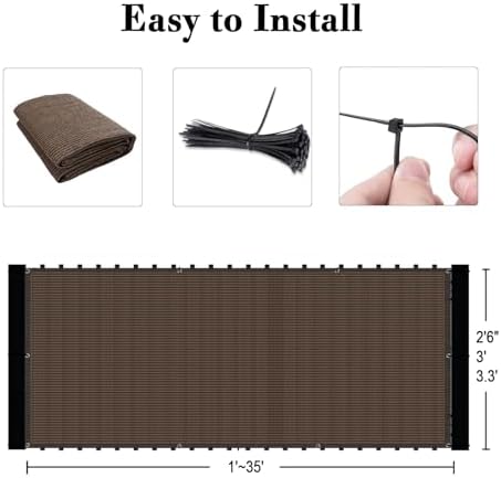 SUNLAX Custom Size 3.3'x30' Brown Balcony Privacy Screen 90% UV Block - Image 3