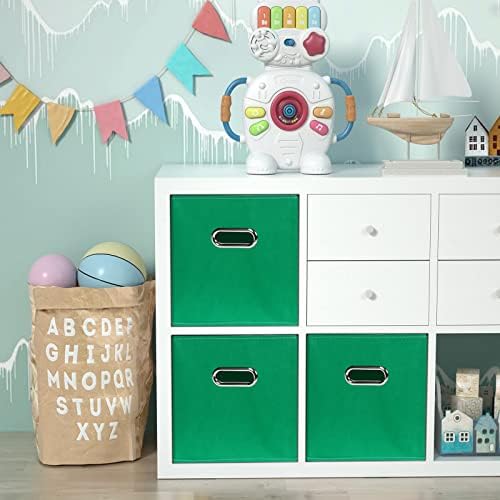Green Foldable Storage Bins, 11x11x11, Set of 6, (Fabric Cube Organizer with Handle, for Cloth or Accessory Storage) - Image 4