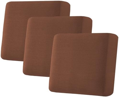 H.VERSAILTEX Super Stretch Individual Seat Cushion Covers - Sofa & Couch Cushion Slipcover Sets - Thick Jacquard Textured Twill Fabric (3 Piece XL Sofa Cushion Covers, Caramel) by HVERSAILTEX