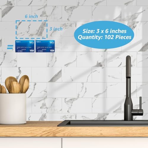 Art3d 102-Pack Peel and Stick Backsplash on Subway Tile, Gray Marble - Image 6