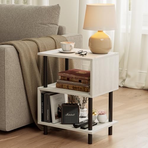 Frylr Side Table, Night Stand and End Table with Reinforced Metal Frame, 44 lb Capacity on Each Tier and Leveling Feet for Bedroom, Bedside, Living Room and Small Spaces, Greige by Frylr