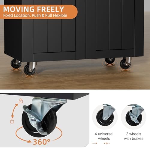 Shintenchi Kitchen Island cart with Storage, Portable Bar Cabinet on Wheels, Rolling Microwave Cart Side Table with Workstation for Kitchen, Dinning Room, Black - Image 4