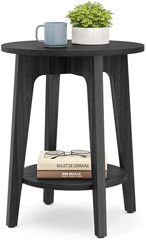 VASAGLE Round Side Table with Lower Shelf, End Table for Small Spaces by Unknown
