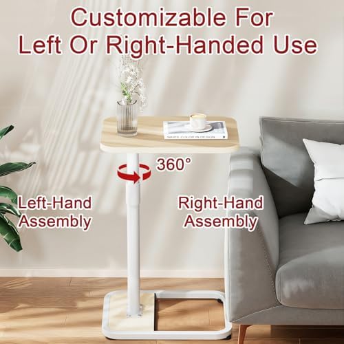 GOYLSER C Shaped End Table for Couch, Height Adjustable Rotatable Couch Tray Tables Sofa Table Tv Trays for Bedroom, Natural Wooden Swivel Side Table for Small Spaces - Image 3