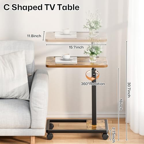 Adjustable TV Tray Table with Wheels: 18"-30.7" Height - Image 2