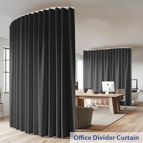 Room Divider Ceiling Mounted Curtains Track Sets Extra Wide Blackout Curtain Flexible Tracks for Bedroom Privacy Partition Separator, 1Panel Black Drape and White Rail, W10 x H10ft - Image 2