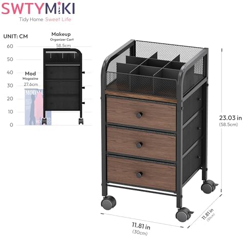 SWTYMIKI Rolling Makeup Organizer Cart - Under Desk Vanity Makeup Storage with 3 Non-woven Drawers, Nail Cart Organizer Cosmetic Display Cases Cabinet for Skin Care Perfume Nail Polish Brush Hair Tool - Image 2