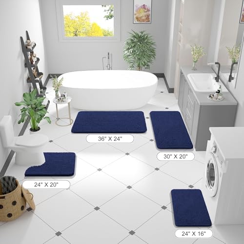 OLANLY Bathroom Runner Rugs 44x24, Soft Absorbent Chenille Bath Rugs, Rubber Backing Quick Dry, Machine Washable Long Bath Mats for Bathroom, Tub and Shower, Home Decor Accessories, Twilight Sapphire - Image 2