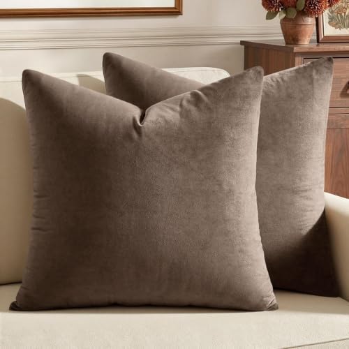 MIULEE Velvet Throw Pillow Covers 20x20 Inch Pack of 2 Coffee by MIULEE