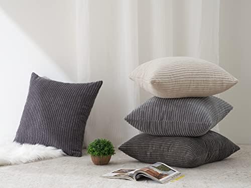 Topfinel Euro Shams Decorative Throw Pillows Covers for Bedroom,Large Cream Grey Fluffy Corduroy Western Home Decor Cushion Cases,Soft Neutral Gray Shams Set of 4 26x26 Inch - Image 6