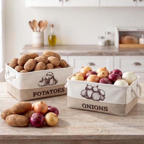 Marsui 2 Pcs Potato and Onion Storage Baskets with Handles, White Brown - Image 5