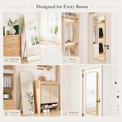 57x20" Full Length Mirror Floor Stand,Over the Door,Wall Mounted Gold - Image 3