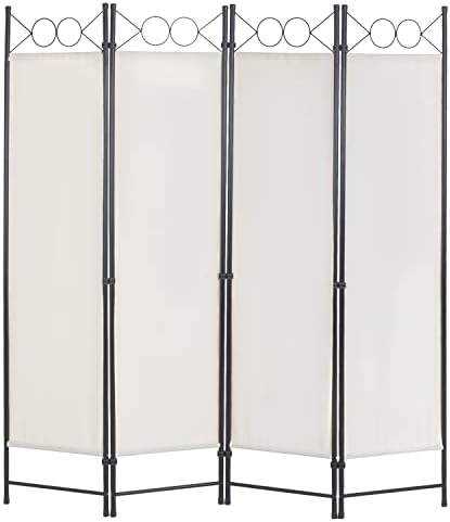 4 Panel Room Divider 6FT Steel Frame Screen Folding Privacy Divider Freestanding Partition for Home Office Bedroom (Beige) by FDW