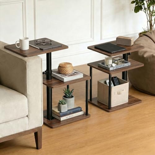 Faesun Swivel Side Table for Couch Arm, Adjustable C End Table for Recliner or Bed, Tv Trays with Storage Shelf for Small Spaces Small Nightstand Table for Living Room, Bedroom，2pc by Faesun