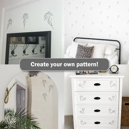 Black Floral Stem Wall Decals - 60 Peel & Stick Black Botanical Flower Stickers for Bedroom, Living Room & Nursery - Removable Minimalist Line Art Wall Decor - Image 3
