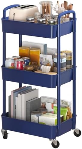 Sywhitta 3-Tier Plastic Rolling Utility Cart with Wheels for Storage,Blue by haseverythingyouneed