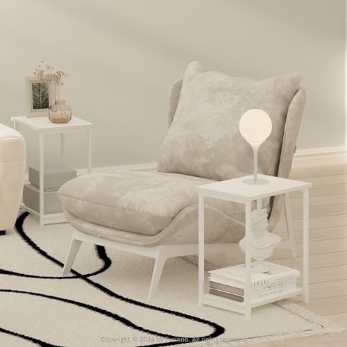 Furinno Simplistic Side Table, 2-Tier Metal Frame Modern End Table with Open Shelf, Night Stand, Bedside Table, for Living Room, Bedroom, White - Image 4