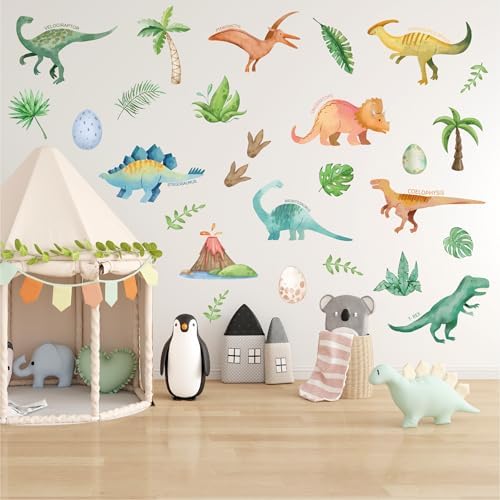 AOWDIAO Watercolor Dinosaur Wall Decals - 28 Pcs Peel and Stick Dino Decor for Boys’ Bedroom, Nursery & Classroom - Image 5