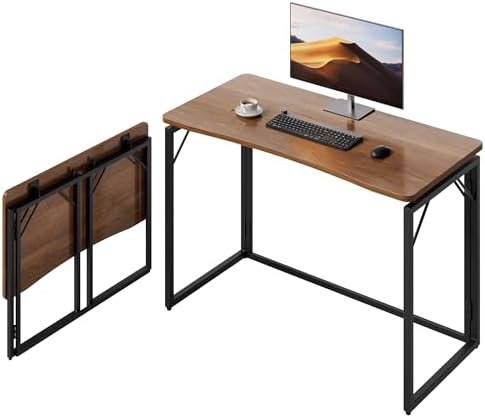 JOYMOOP 40" Brown Folding Desk, No Assembly, Wooden Top, Middle Size by JOYMOOP