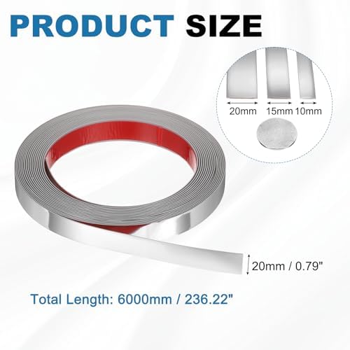 uxcell Silver Peel and Stick Molding Trim, 0.8 Inch x 19.7 ft Self-Adhesive Mirror Tape, Flexible PVC Border Strip for Wall Decoration Tile Edge Ceiling Floor Frame Furniture Decoration - Image 2