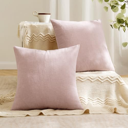 MIULEE Pink Chenille Couch Throw Pillow Covers, 18x18 - Image 4