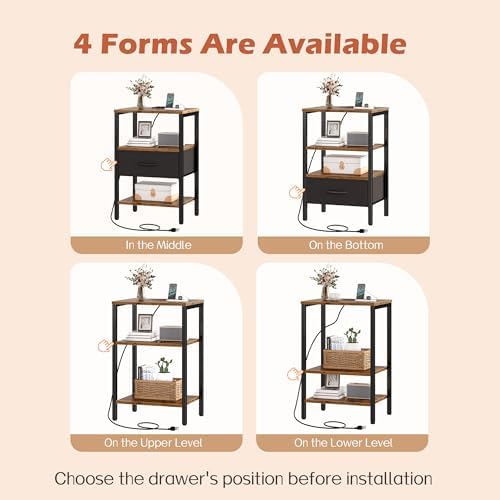 SUPERJARE Nightstand Set of 2 with Charging Station, USB-C Port, End Tables - Image 5