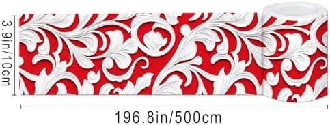 IVN Wallpaper Border Peel and Stick Wall Red White Floral Scroll 4x196 Inch - Image 3