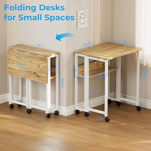 GreenForest Folding Desk with Wheels, 31.5" Rolling Table for Small Spaces - Image 3