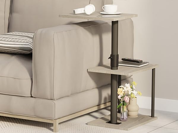 Faesun Swivel Side Table for Couch Arm, Adjustable C End Table for Recliner or Bed, Tv Trays with Storage Shelf for Small Spaces Small Nightstand Table for Living Room, Bedroom，2pc - Image 3