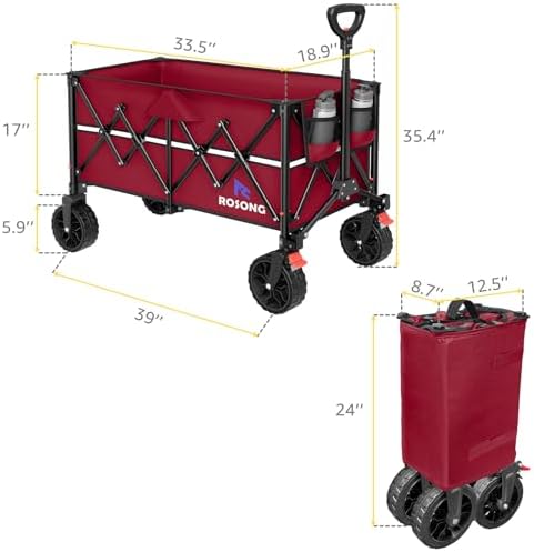 ROSONG Collapsible Wagon Cart with Wheels Foldable - Folding Utility Heavy Duty Wagons Carts for Grocery Sports Garden Shopping Camping Wheelbarrows (Burgundy, 150L) - Image 5