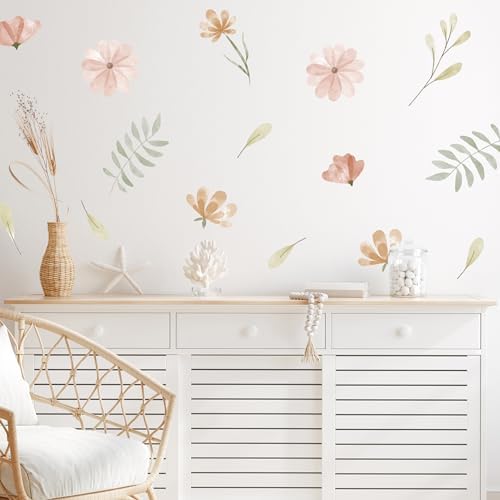 Watercolor Flower Wall Decals - Set of 16 Vinyl Flower Room Decor Peel and Stick Removable Floral Stickers for Nursery Bedroom Bathroom - Image 5