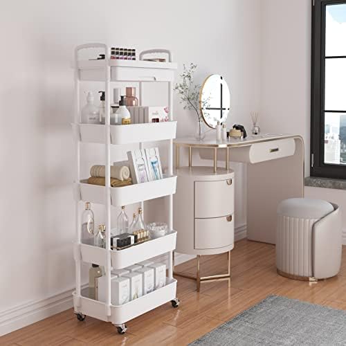 Calmootey 5-Tier Utility Cart with Drawer & Wheels, Storage for Home,Office - Image 2