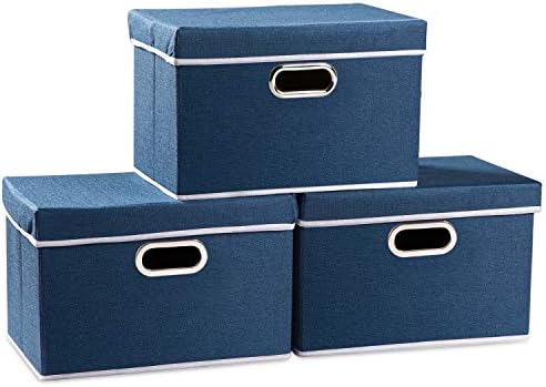 PRANDOM Collapsible Storage Bin with Lid [3-Pack] Fabric Foldable Storage Box Organizer Container Basket Cube with Cover for Home Bedroom Closet Office Nursery Royal Blue(14.9x9.8x9.8) by Prandom